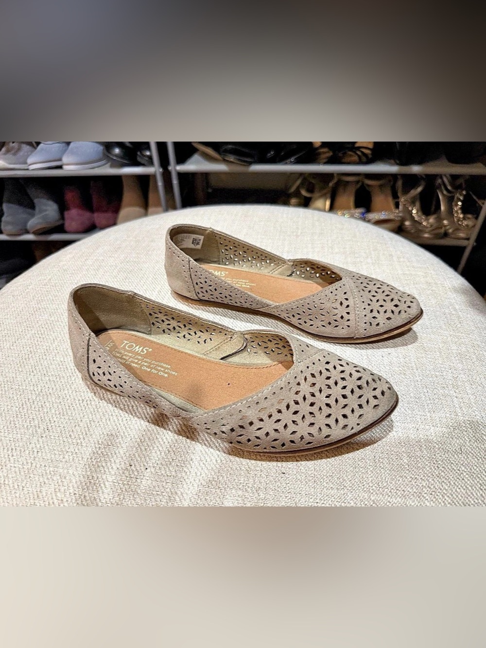 TOMS Julie Perforated Suede Flat light taupe US 6